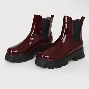 Lulu's Lordez Oxblood Burgundy Patent Platform Chelsea Ankle Boots